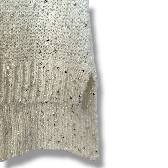 Loft Outlet Sequin 3/4 Sleeve White Lightweight Tunic Sweater SP - Picture 7 of 9